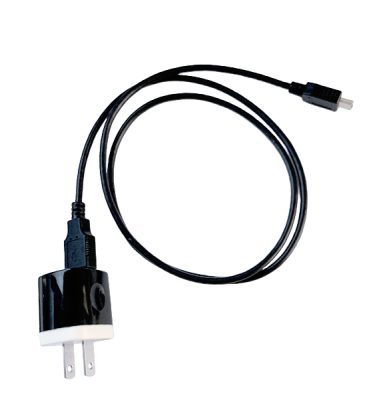 Universal charging cube with a connected charging cable, designed for Rife machine accessories.