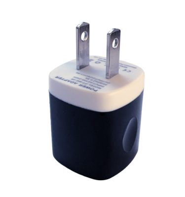Universal charging cube for Rife machine accessories, featuring two prongs and a compact design.