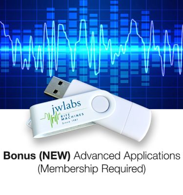 Advanced Bonus Applications on Flash Drive - Top View (Open USB) with frequency image background