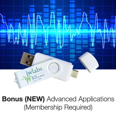 Advanced Bonus Applications on Flash Drive - Top View (open USB and C-Port) with frequency image background