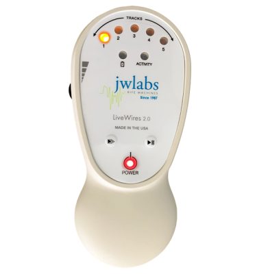 JWLABS LiveWires 2.0 Front view of entire device, with power light and track light on.