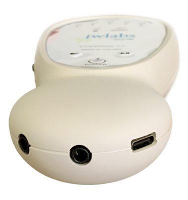 JWLABS LiveWires 2.0 Bottom view, showcasing the input and output ports and USB port.