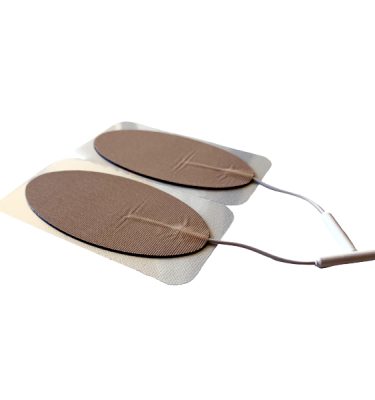 side view of a 2-pack of oval adhesive electrode patches