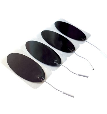 side view of a 4-pack of oval adhesive electrode patches