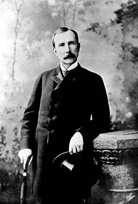 John D. Rockefeller in formal attire, symbolizing influential figures in the evolution of the medical system and the impact on health choices and practices.